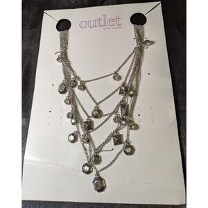 Lia Sophia 7-Strand Silvertone Crystal Beaded Chain Necklace NWT Christmas Gift